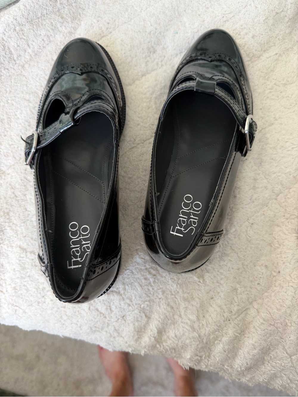Franco Sarto Black Patent Leather Mary Jane Loafers with Buckle